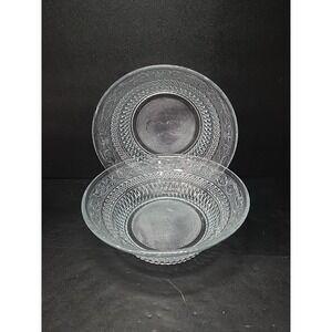 Trellis Collection Glass Serving Bowls, Fleur de Lis Design, Set of 2 Bowls 8.5"